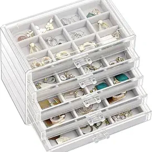 Clear Acrylic Jewelry Box Earring Organizer with Velvet Trays 5 Drawer Storage - Picture 7 of 7